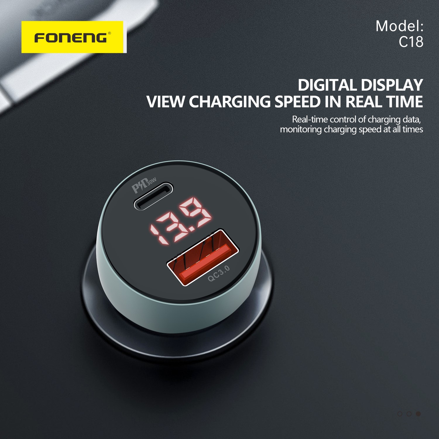 Incarcator Auto Foneng C18 USB+Tip C,PD 48W 3A, Cablu Tip C- Lightning - 3 | YEO